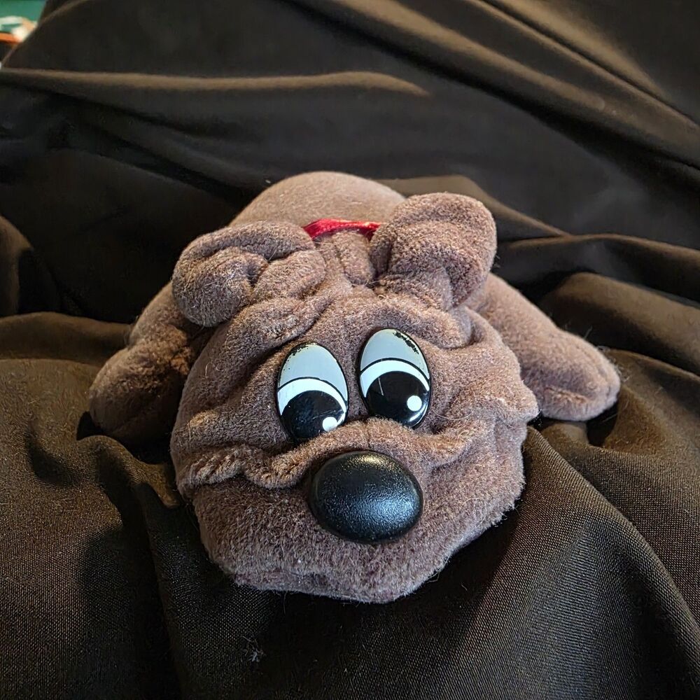 Vintage Tonka Pound Puppies Rumple Skins Brown Puppy Plush 1980s 8" Red Collar